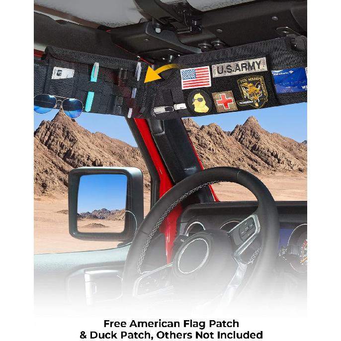 Upgraded Sun Visor Organizer Compatible With Wrangler JK 2007-2009, Multi-Pocket Net Zipper Visor Storage Cover, Molle Webbing Holder Pouch