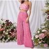 Sexy Women Nightclub Elastic High Waist Casual Loose Wide Leg Glitter Sequin Bell Bottom Pants 2025 New Female Party Trousers