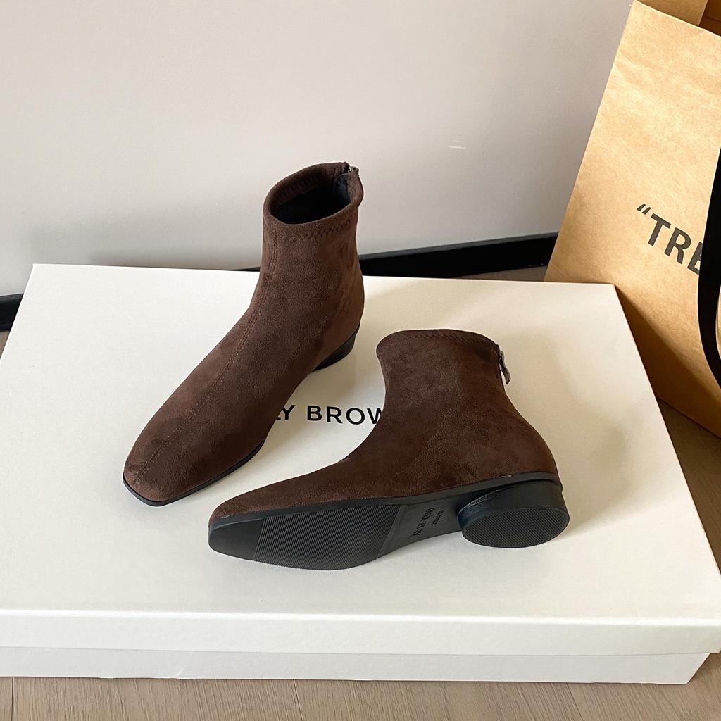 Spot Grape Mother Same Korean Retro Martin Boots Women's Square Head Suede Versatile Height-increasing Thin Boots Autumn and Winter Short Boots