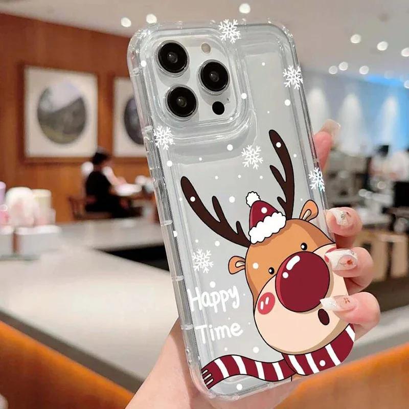 Winter Snowflakes Christmas Clear Phone Cover Case For iPhone 16 15 14 13 12 11 Pro Max 7 8 Plus X XR XS Airbag Anti-fall Cover