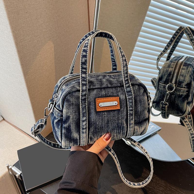 Vintage Denim Women's Small Purse and Handbags Large Capacity Bowling Crossbody Bags Versatile Shoulder Bags CLE