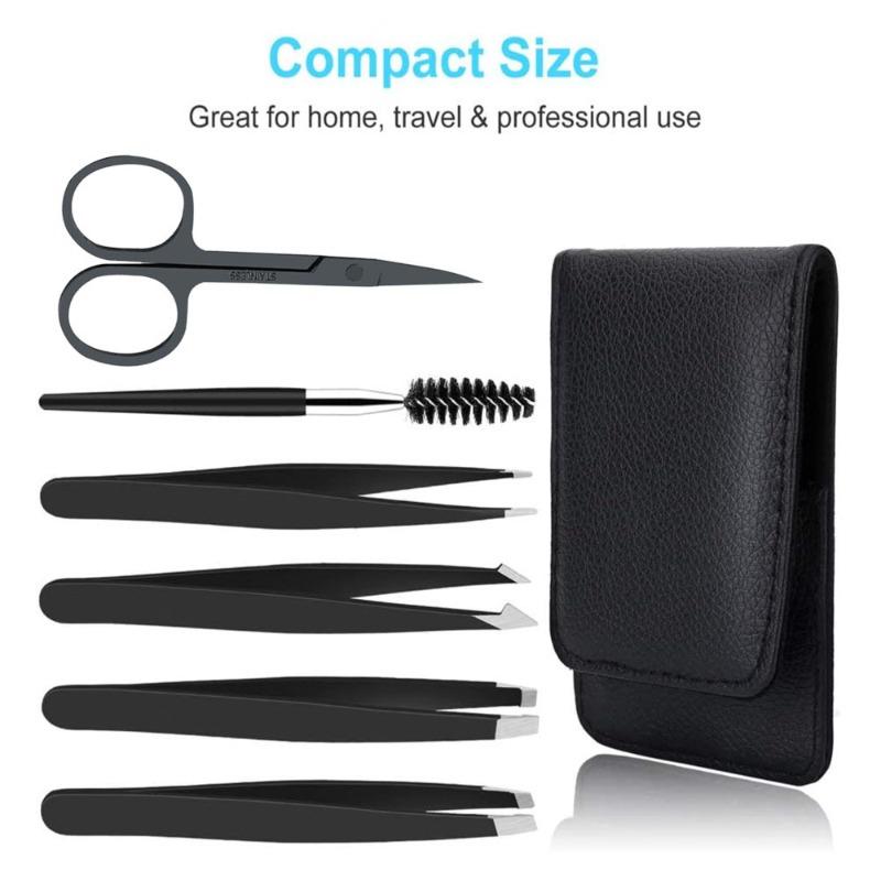 6PCS rofessional Tweezers Set Stainless Steel Precision Tweezer Kit for Eyebrows Facial Hair with Travel Case