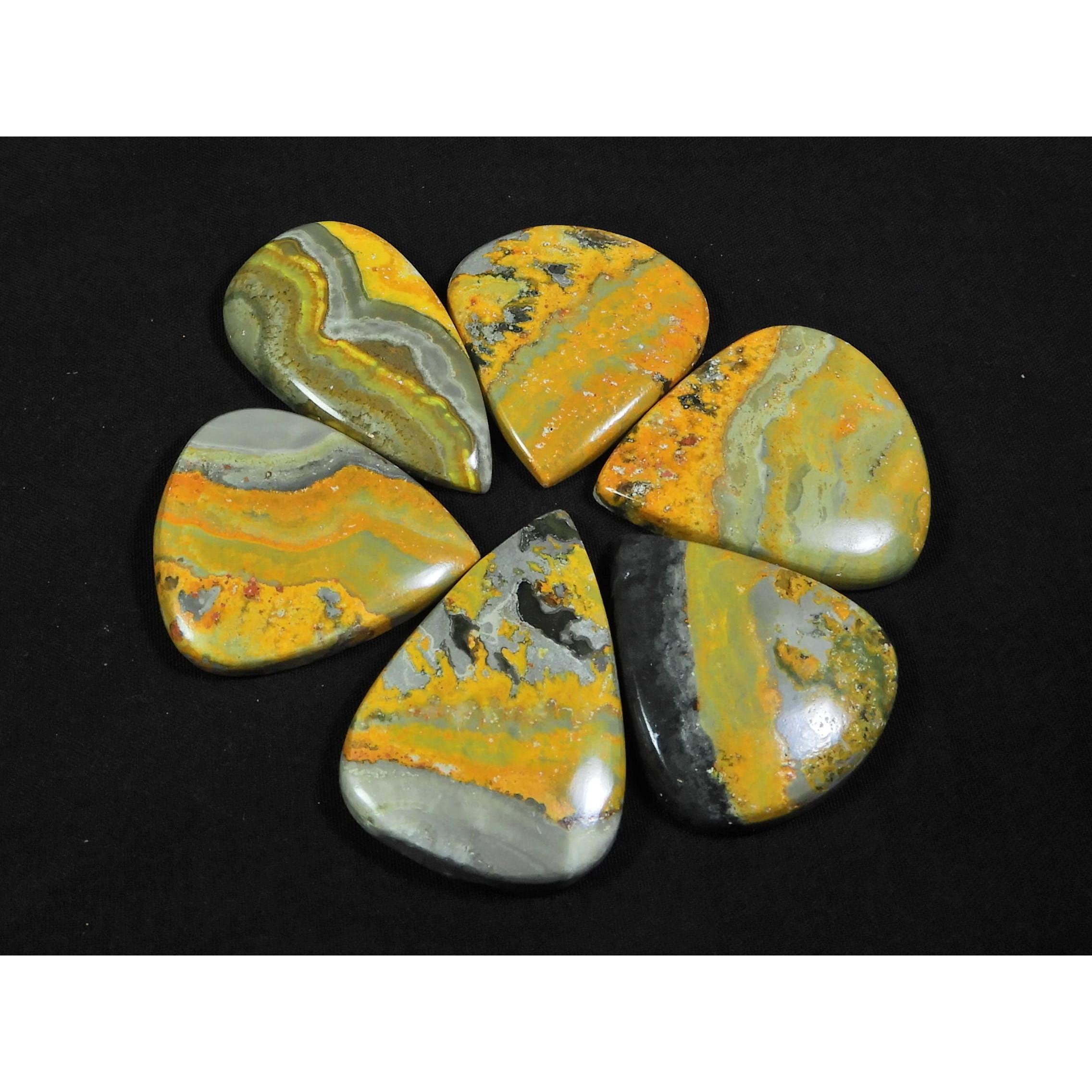 

32-39MM Natural Bumble Bee Jasper Pear Cabochon Loose Gemstone 06Pcs Lot C-102