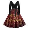 Women's Casual Fashion V Neck Christmas Printed Vintage Dress
