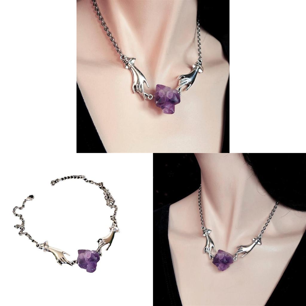 Fashion Amethyst Crystal Necklace With Cross Pendant For Women Summer 2024