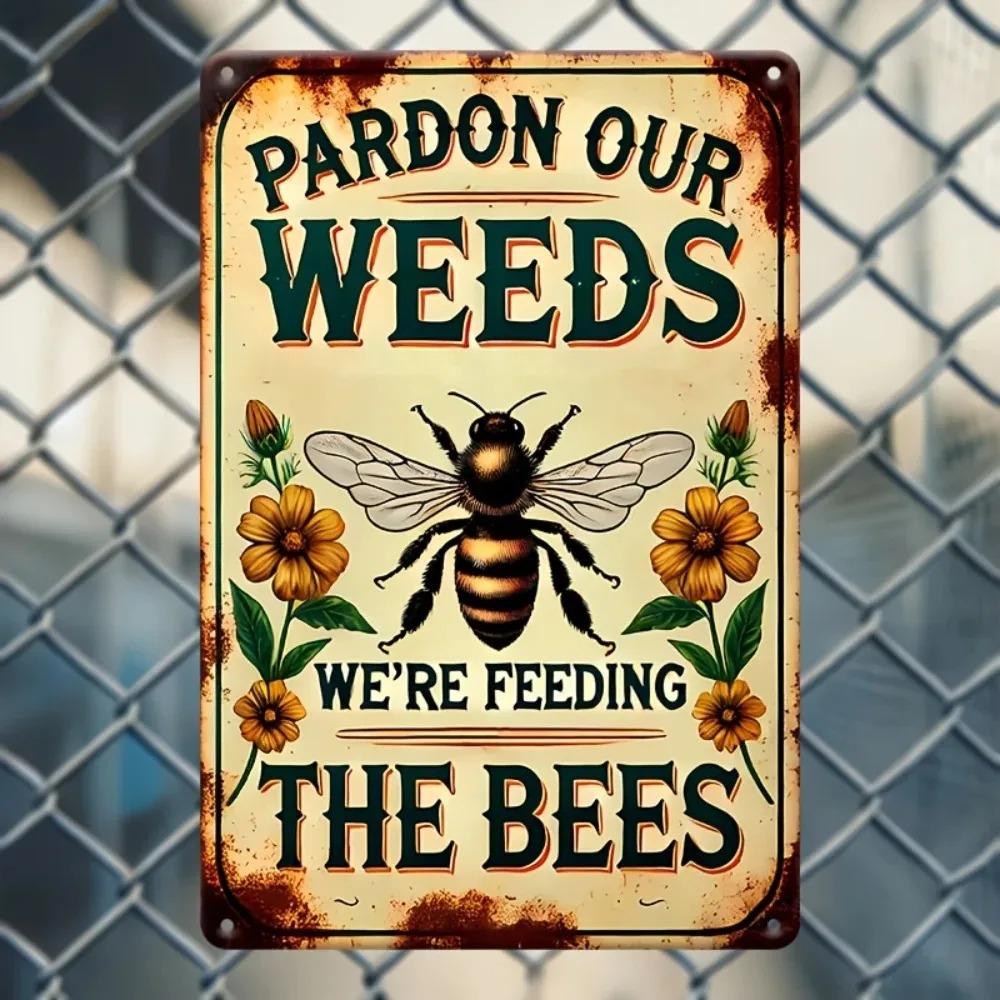 

Vintage Tin Sign for Garden Decor Rustic Floral Bee Metal Wall Art Easy Hang 20x30cm
