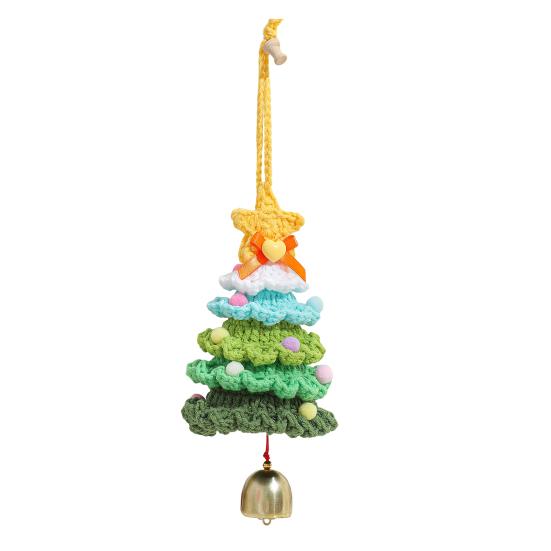 Knitted Christmas Tree Ornament Multi-Layered Mini Crochet Christmas Tree Hanging Decoration with Bell And Star Top Colorful Small Xmas Tree