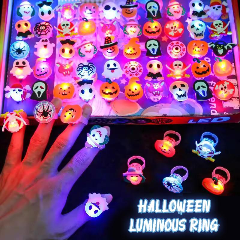 Kids Halloween Glow Rings 10-50 Pcs-Luminous LED Jewelry for Trick or Treat,Halloween Party Favors with Glow in The Dark Effect