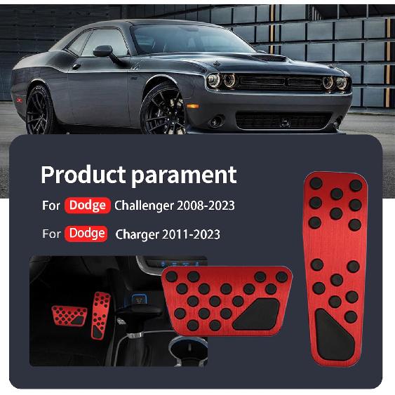 Aluminum Alloy Pedal Cover for Dodge Challenger 2008-2023 for Charger 2011-2023 for Chrysler 300 300C 2009-2019 No Drilling Aluminum Brake and
