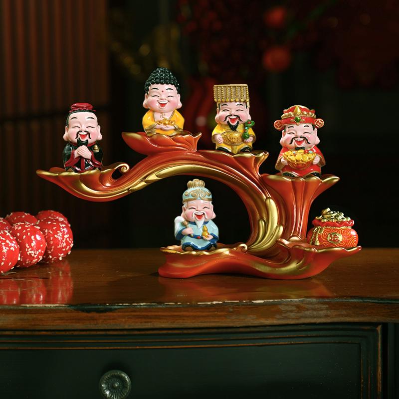 Five Fortune Gods Figurine for Office or Home Decor, Perfect for Entrances, TV Cabinets, Shop Openings, and Housewarming Gifts