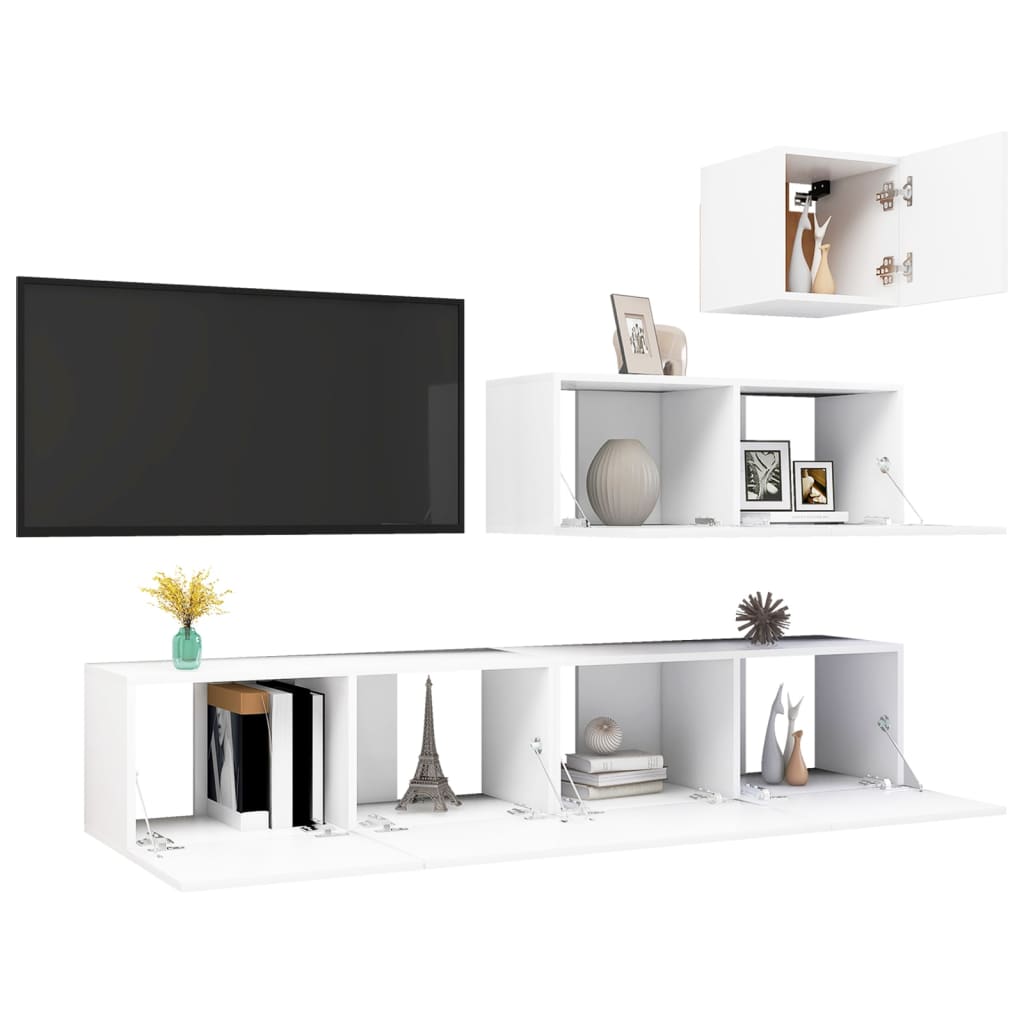 4 Piece TV Cabinet Set White Particleboard