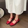 Fashion 2025 Line with High Heels Thick with Mary Jane Single Shoes 2025 New Square Head Large Size Women French Red Shoes