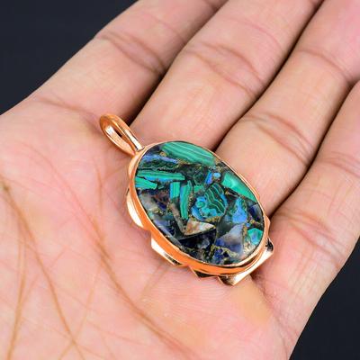 Azurite Malachite Gemstone Copper Handmade Jewelry Pendant For Wedding Gift