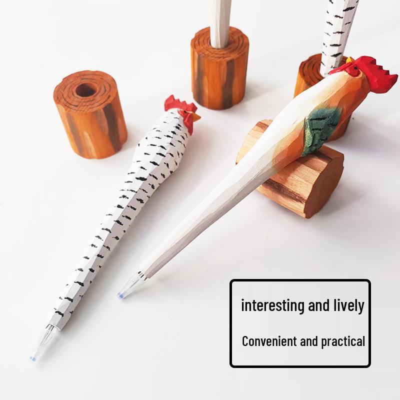 Handmade Solid Wood Cartoon Pen - Ballpoint & Gel, Student Stationery, Wooden Craft Ornament