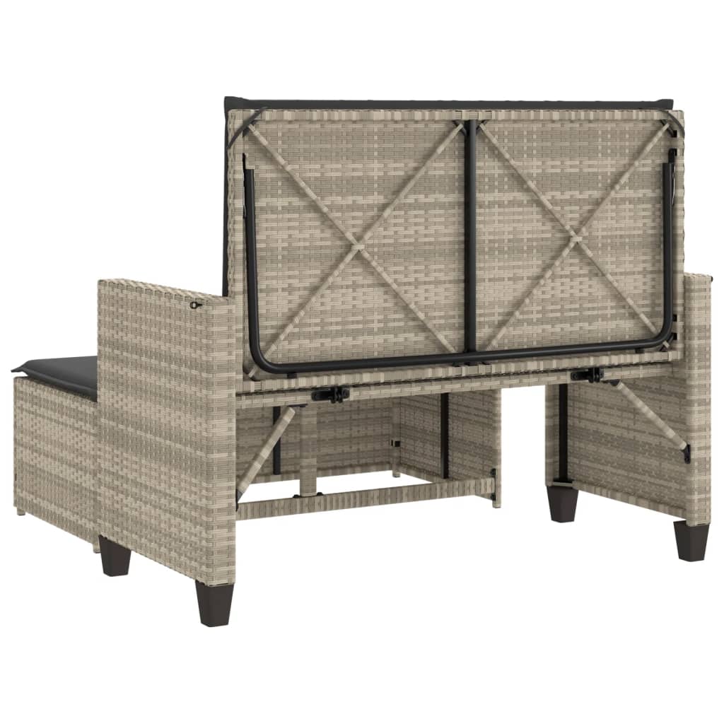 Garden Bench with Cushions and Footstool Light Grey Poly Rattan