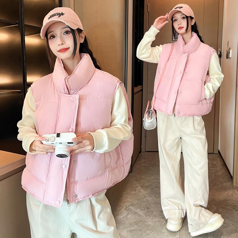 Wind Stand-up Collar Cotton Vest Women's Short Autumn and Winter New Women's Cotton Vest Sleeveless Cotton Vest