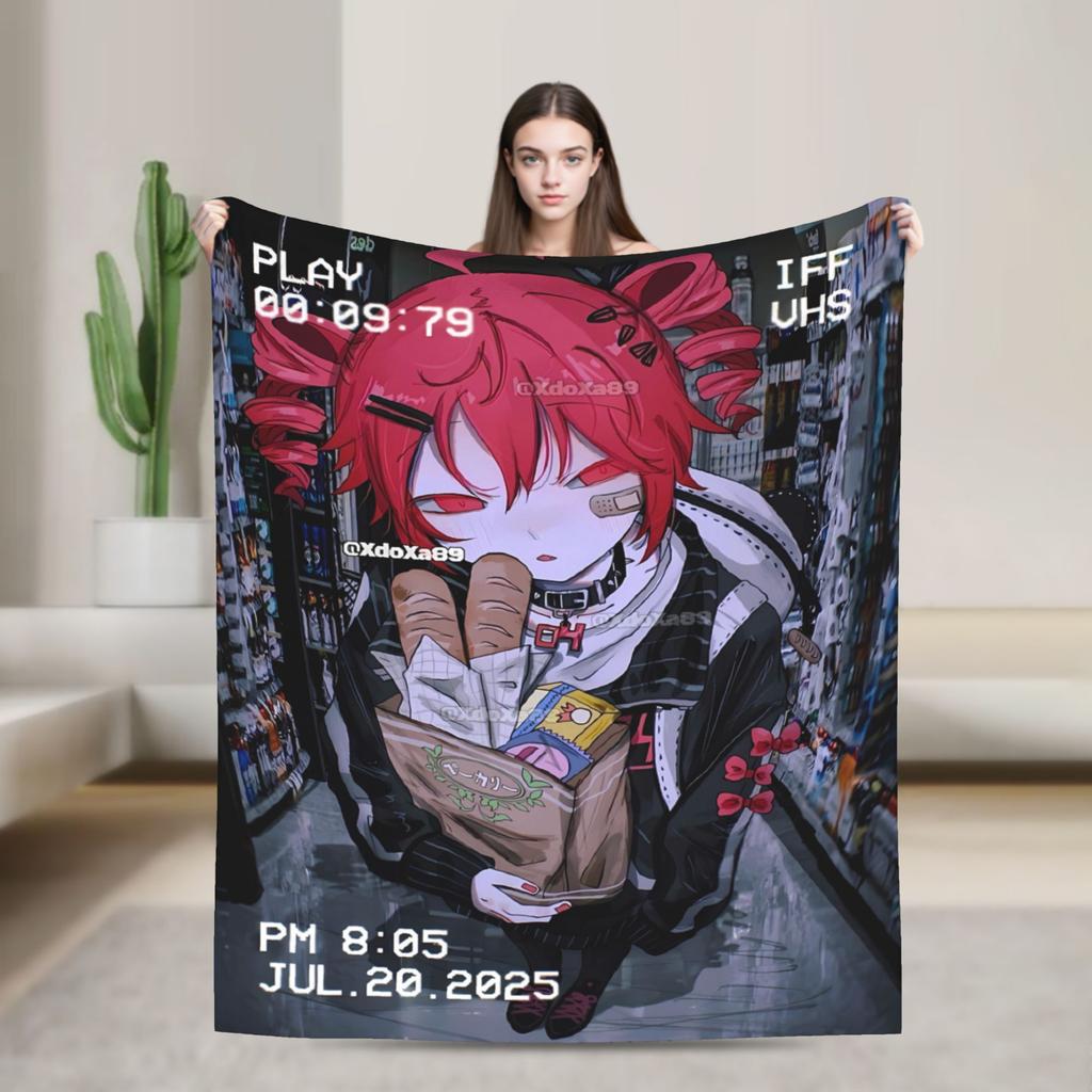 Teto Kasane Chibi Cartoon Anime Blanket Warm Novelty Plush Throw Blanket For Couch Chair Sofa Bed Flannel Bedspread Bed Cover