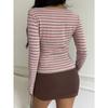 Damen Farbe Passend Gestreift Schlank Geschnitten Langarm Freizeit Basic T-Shirt