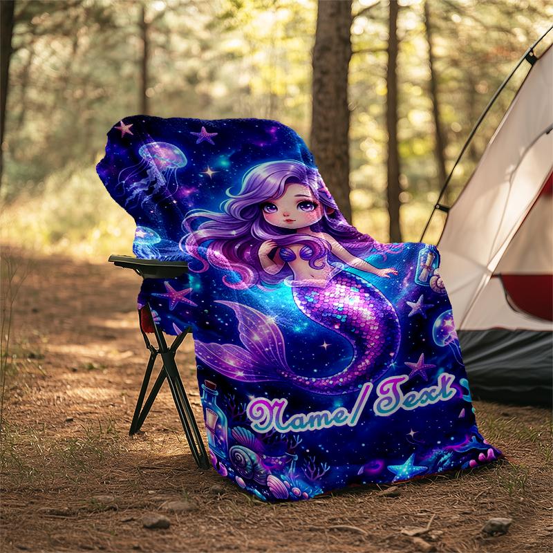 1PC Custom Name Mermaid Fantasy Underwater World outdooor Flannel blankets Throw Blanket All-Season Throw Gift Bedspread for Couch, Bed, Camping Holid