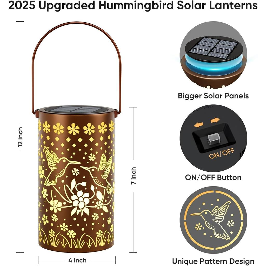 Hummingbird Solar Lanterns Outdoor Waterproof: Mothers Day Gifts for Women Mom Grandma - Decorative Hanging Metal Lanterns for Patio Yard Pathway
