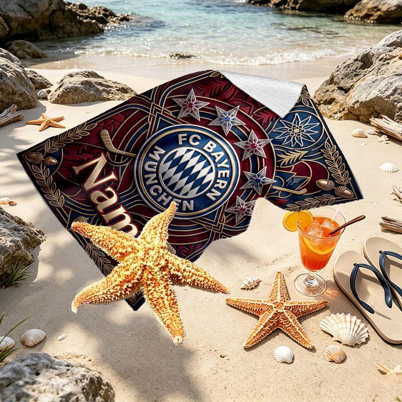 Custom Name Personalized FC Bayern Munchen Print Beach Towel, for Trip Camping Beach Party Home Decor, Birthday Gift for Family & Friends