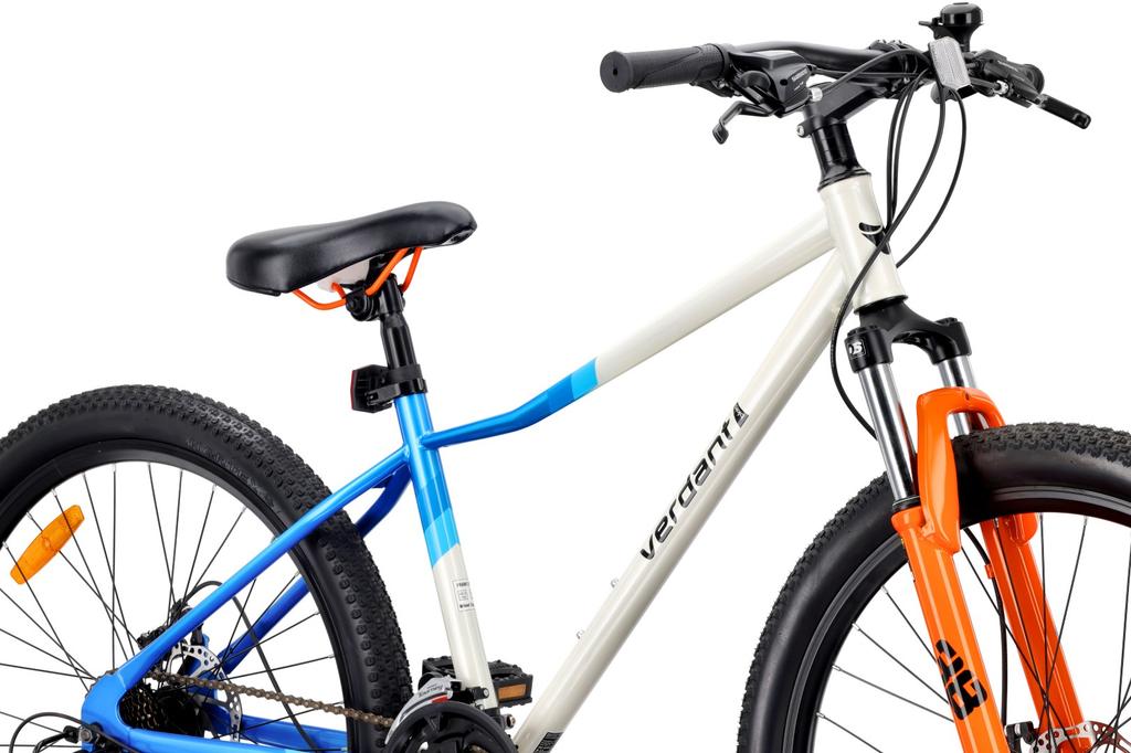 26 Inch Mountain Bike Mtb Shimano 21 Speeds Suspension Disc Brakes Kickstand Verdant Calix White Blue Orange