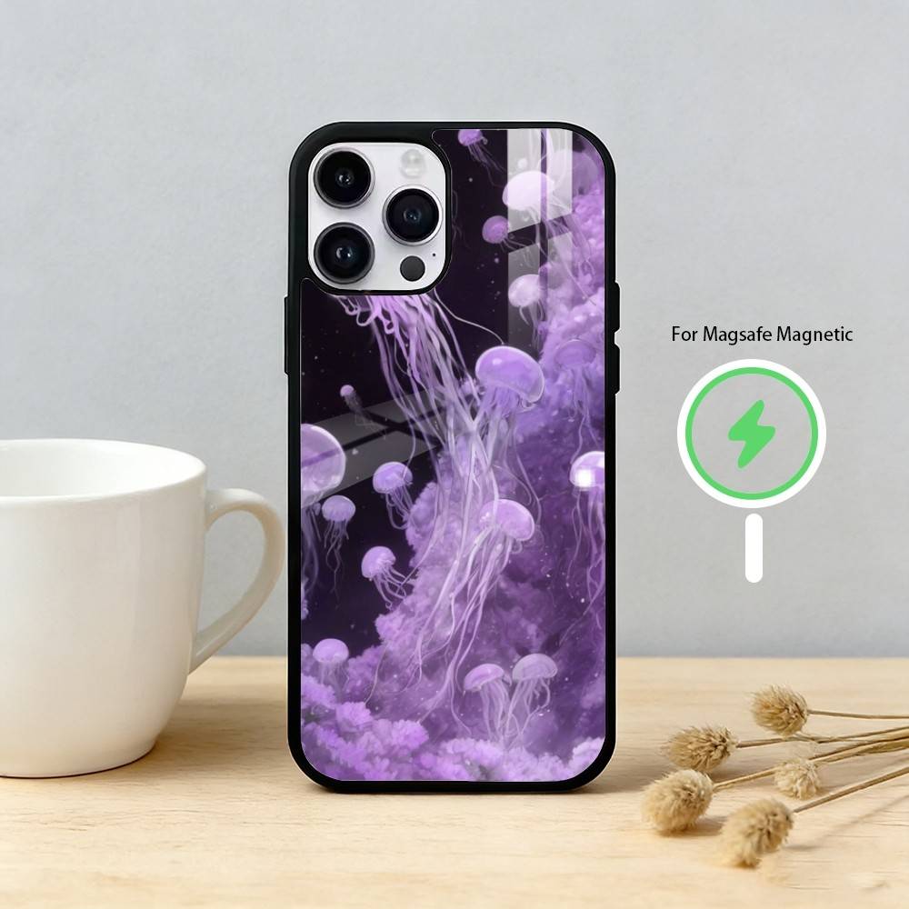 INS C-Cartoon Jellyfish Phone Case For iPhone 17,16,15,14,13,12,Plus,Pro,Max For Magnetic Wireless Charge iPhone12PRO