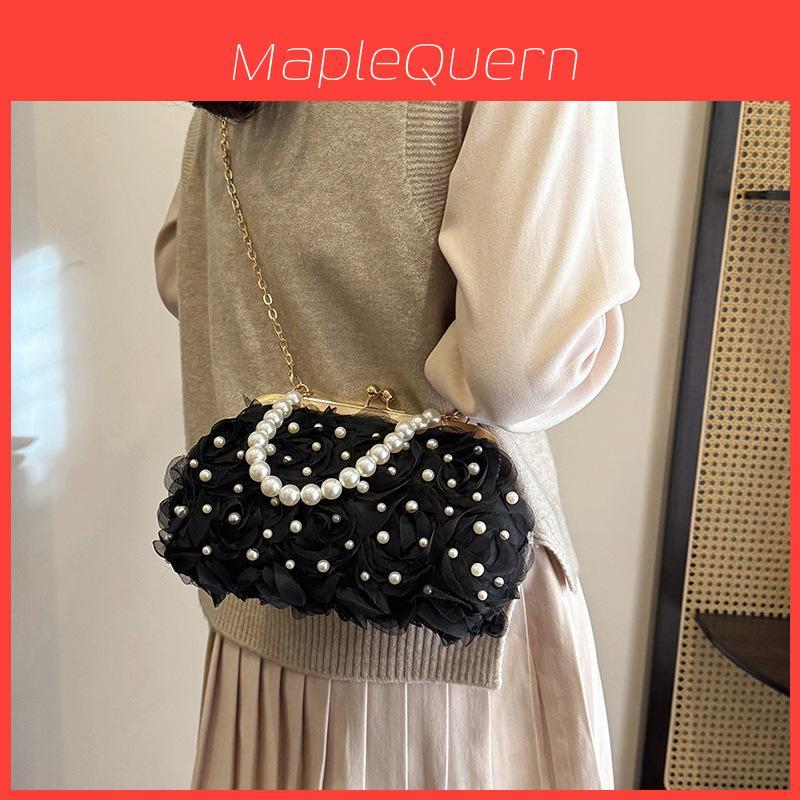Small Lace Girls Flower Shell Bag With Pearl Chain For Daily Use