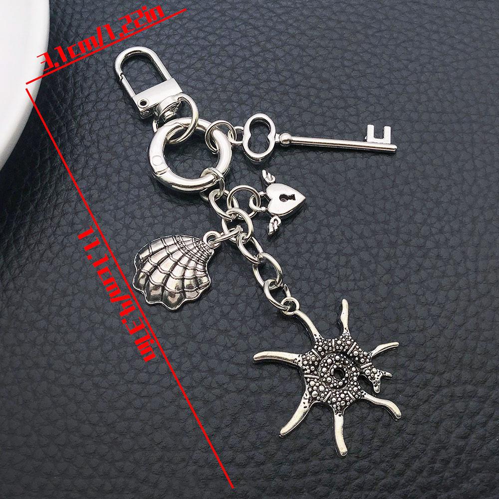 Antique Silver Seashell Heart Keychain Pendant