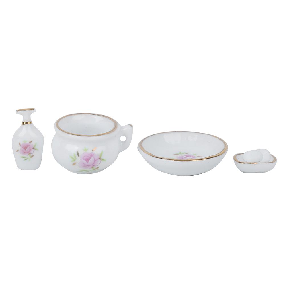 8Pcs 1:12 Miniature DIY Dollhouse Furniture Component Accessories Rose Bathroom PorcelainRose
