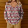 Women's Casual V-Neck Long Sleeve Knitted Christmas Print Pullover