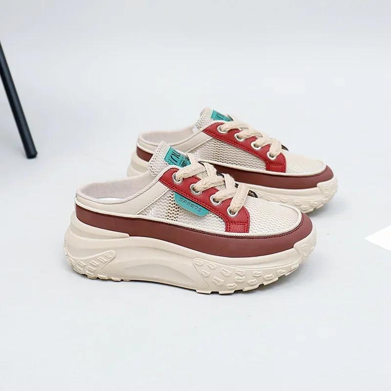 Thick Soled Women's Sports Shoes New Leather Low Top Retro Sports Shoes Fashionable Lace Up British Style Casual Shoes