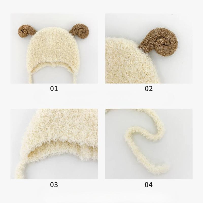 Niche design cute little sheep plush ear protection hat women's autumn and winter warm pullover hat Korean version wool knitted hat