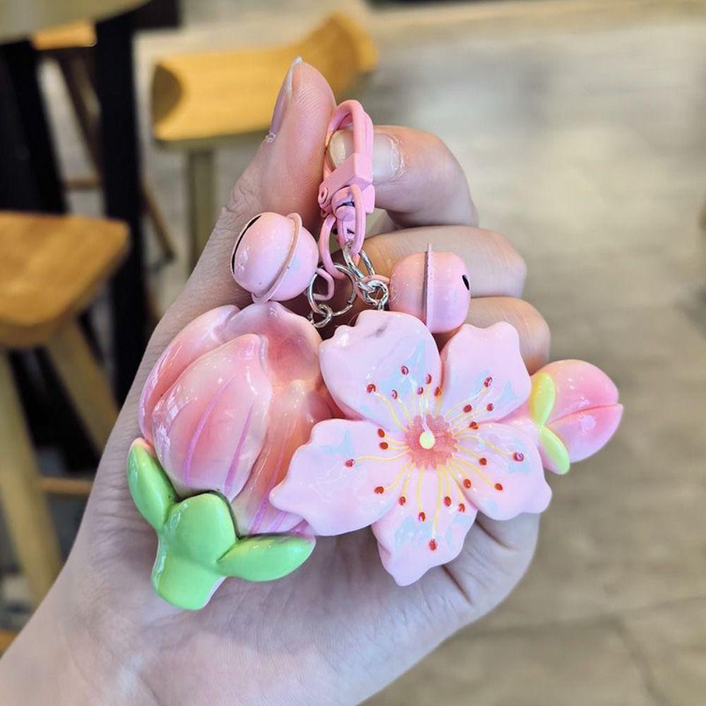 

Tulip Peach Blossom Pendant Lotus Car Key Ring Lovely Peach Flower Keychain Backpack Decoration Style 5