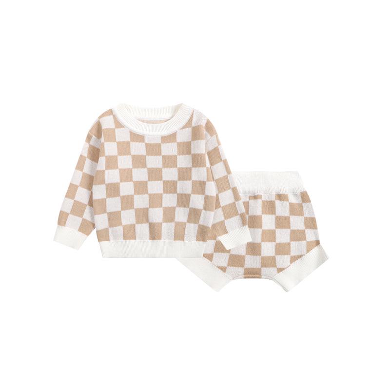 Infant Woolen Knitted Plaid Cotton Sweater Set
