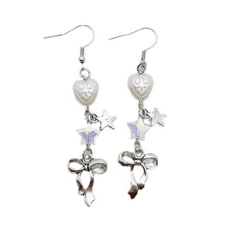 4 Pairs Bowknot/Star/Heart Ear Drop Colorful Dangle Earrings Stylish Decorations