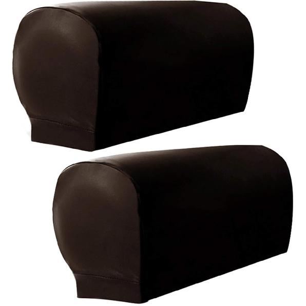 Set of 2 Sofa Armrest Cover, Waterproof PU Leather Stretch Armrest Covers for Chairs and Sofas, Armrest Covers Anti-Slip Washable Armchair Slipcovers