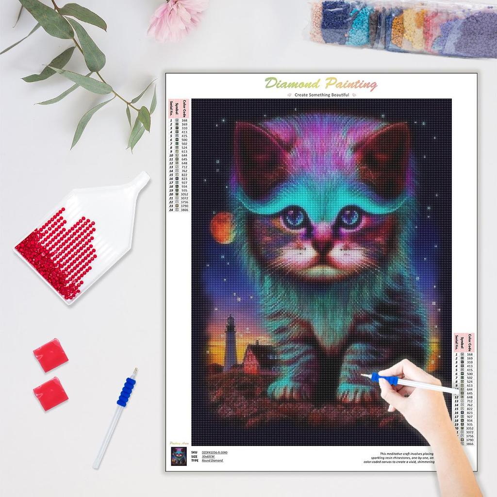DIY Maľovanie plnými okrúhlymi diamantmi Zviera Mačka Mozaika Diamantová výšivka Obrázok z kamienkov Ručne vyrobená Domáca dekorácia 30x40cm/12x16palcov