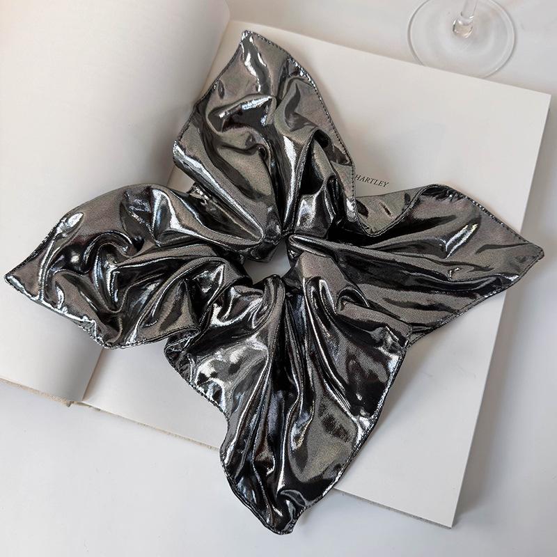 21cm Oversize Metallic Black Silver Hair Scrunchies Faux Leather Square Elastic Hair Bands Women Girls Accessories Hair Ties