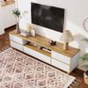 TV Cabinet, Lowboard, Living Room Furniture In White and Wood Colors. Compartments and Doors In Natural Farmhouse Style.