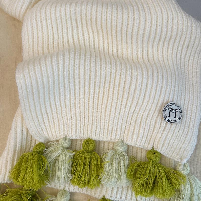 Falling Pool Knitwear: Mori Girl Handmade Tassel Scarf - Warm Winter College Style Neck Warmer for Women