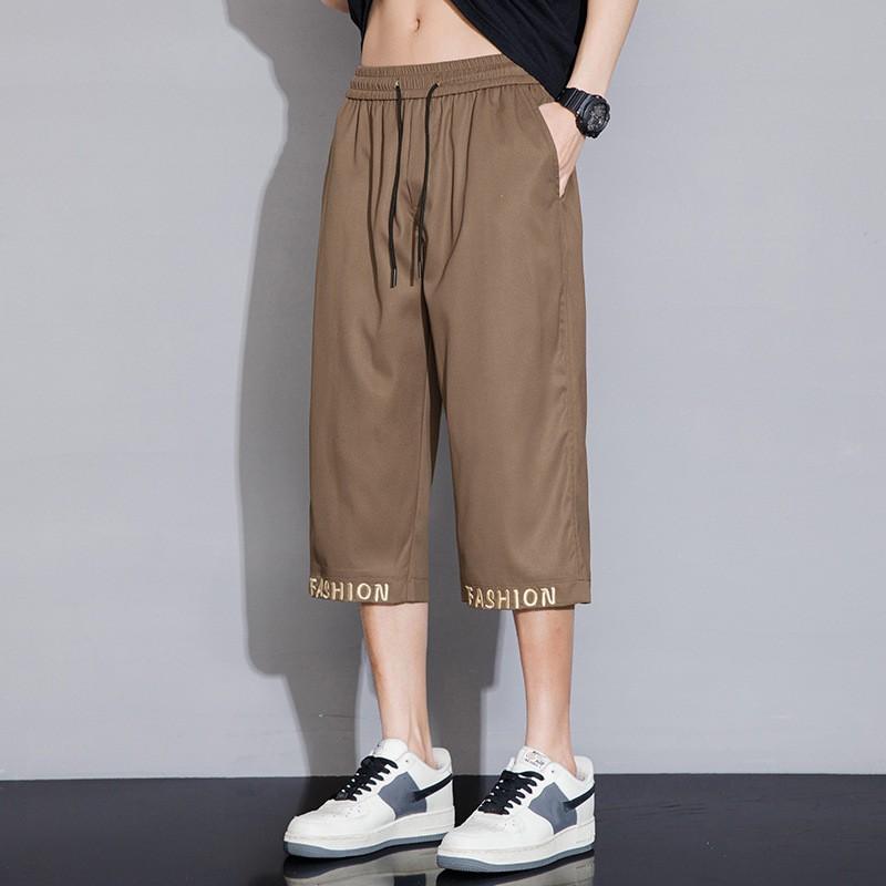 New Men's Cropped Pants Summer Thin Loose Straight Pants Breathable Casual Plus Size Shorts
