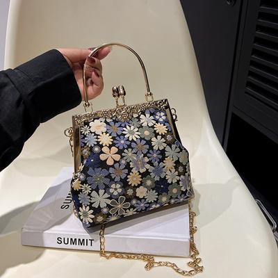 Floral Satin Clutch for Women Elegant Evening Bags Dance Party Shoulder Bags Wedding Bridal Feminine Bags