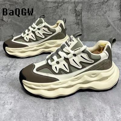 Chunky Sneaker Men Designer Air Cushion Board Shoes Fashion Casual Genuine Leather Cowhide Upper Height Increased Platform Shoes