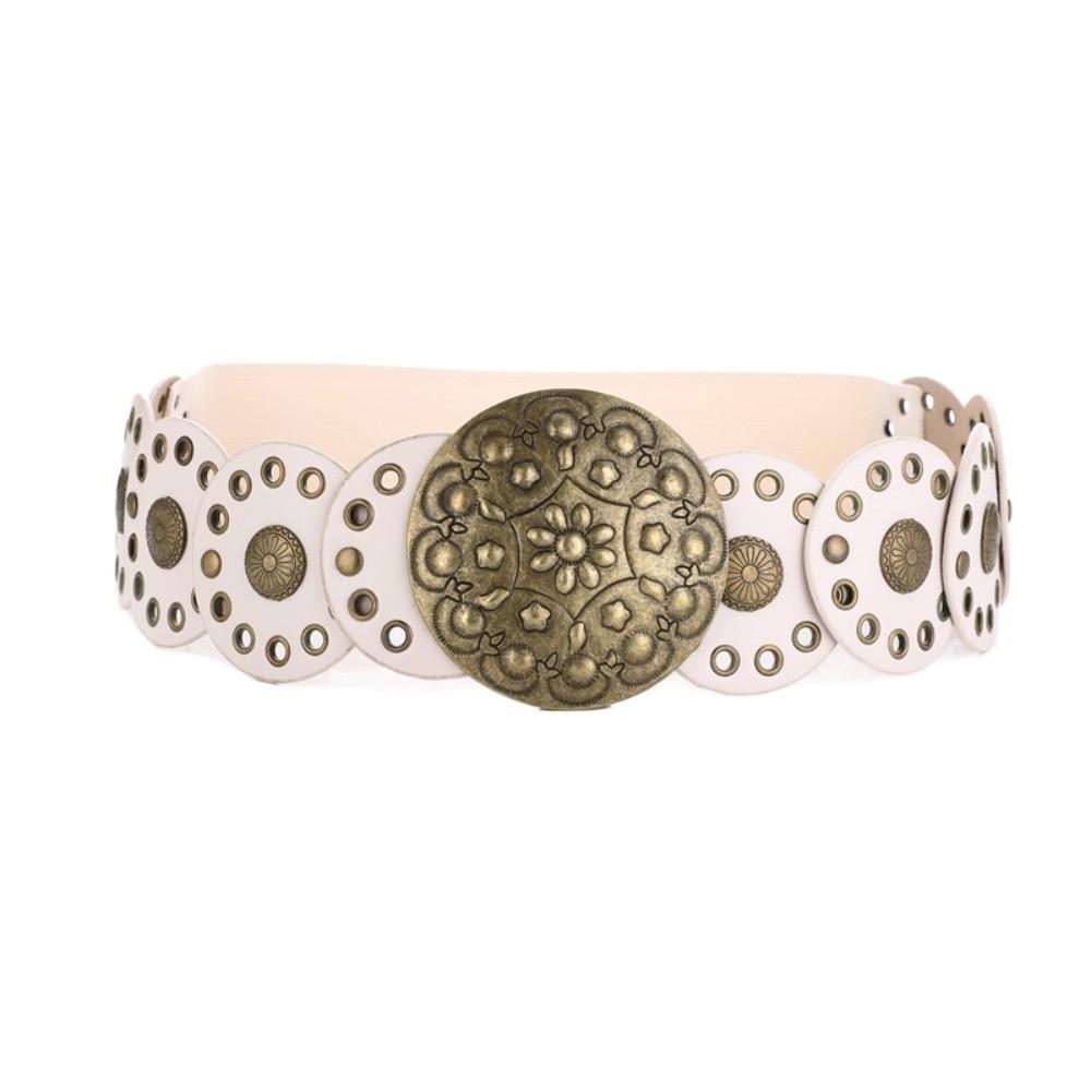 Zinc Zinc Alloy Ethnic Style Rivet Belt Y2K Disc PU Hollow Waistband Vintage Concho Wide Belt Waist Seal