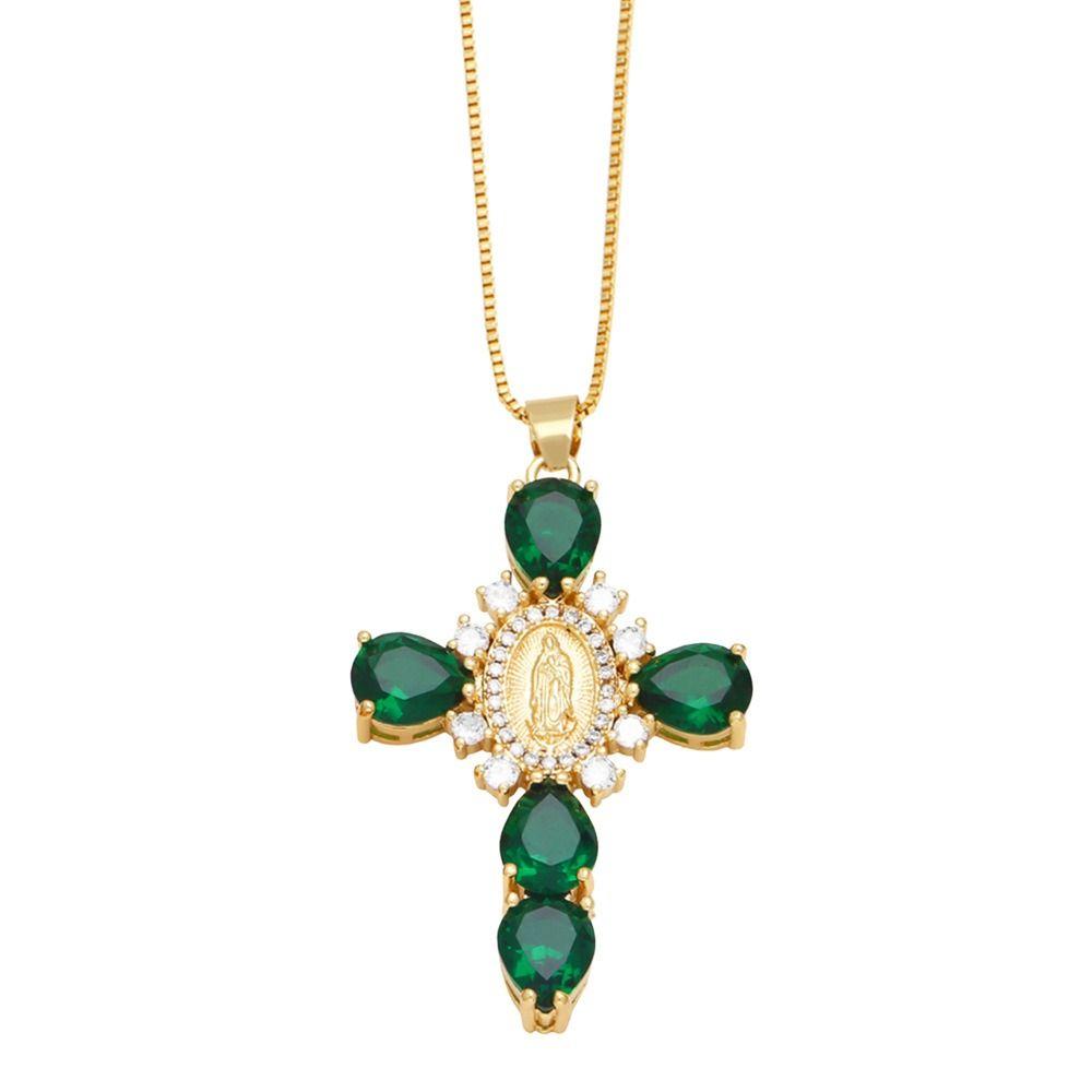 Gilded Crystal Crucifix Necklace Light Crucifix Pendant Chain Zircon Cross Necklace  Pray