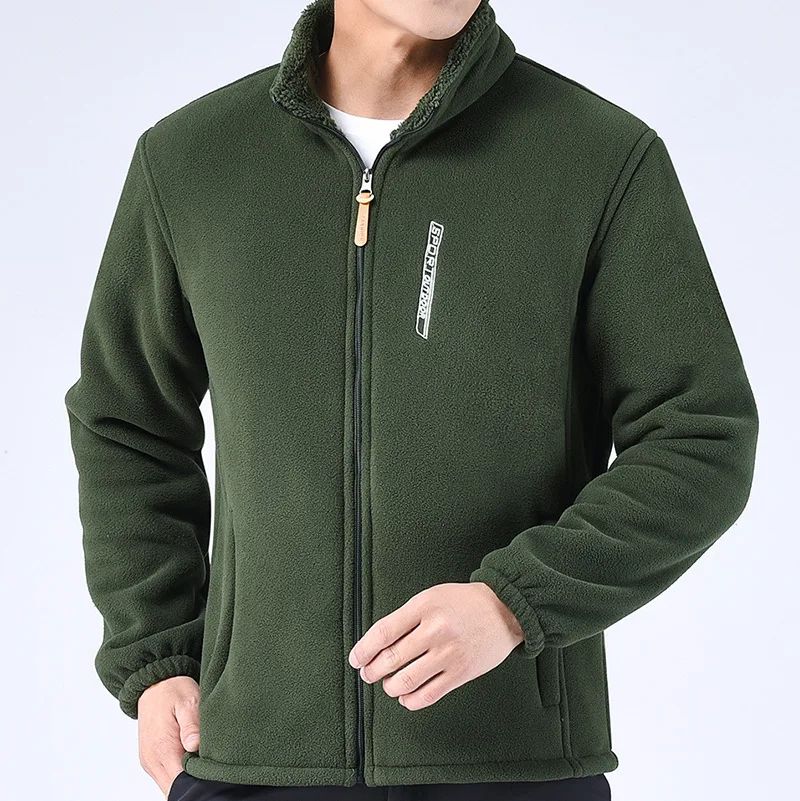 MEN Winter Thicken Polar Fleece Jacket Warmth Windproof Full Zip Up Coat Multiple Zipper Pockets Outdoors Plus Size Jackets Outwear