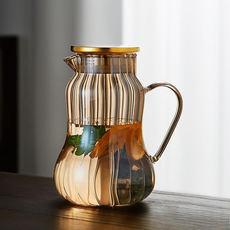 Amber Cold Water Kettle Glass Teapot High Temperature Resistant Office and Household Filter Tea Set Large Capacity Juice Till Pot