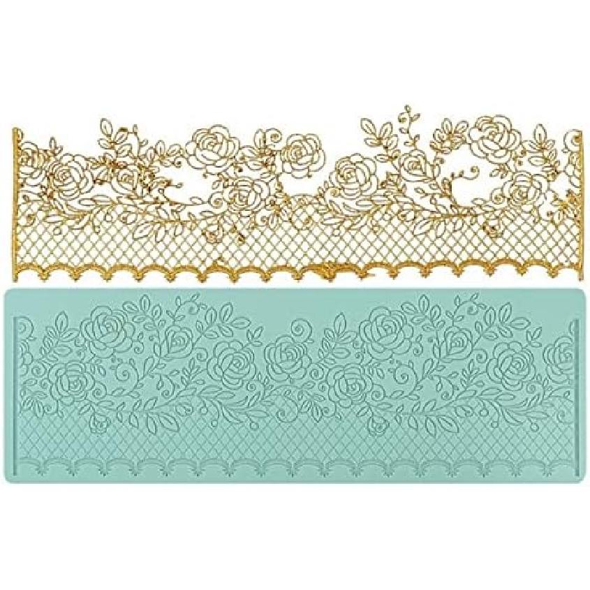 Sugar Leaf Vine Rose Edible Cake Silicone Fondant Impression Lace Mat Autumn Cake Decorating Mold Gum Paste Cupcake Topper Tool Icing Candy Imprint