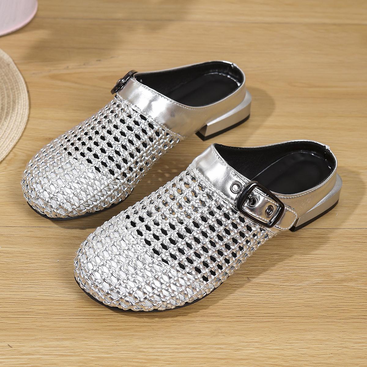 

Women s One Foot Stirrup Lazy Baotou Half Slippers Woven Mule Outwear Hundred Cool Slippers 42